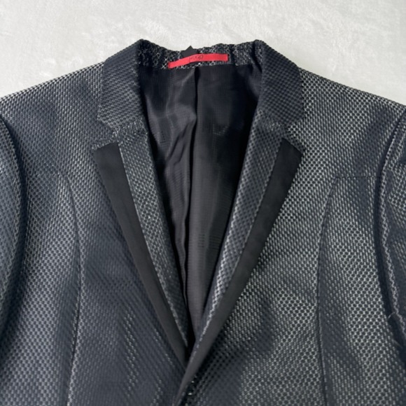 Hugo Boss Blazer Jacket Mens 36R Red Label Aisar Black Silver Woven Dinner Prom